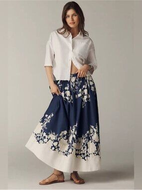 NWT Size XS - Maeve Jacie Poplin Printed Maxi Skirt Cotton w Pockets (US$ 158)